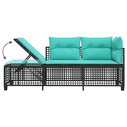 3-teiliges Ecksofa-Set für den Garten mit Kissen, schwarzes Polyrattan
