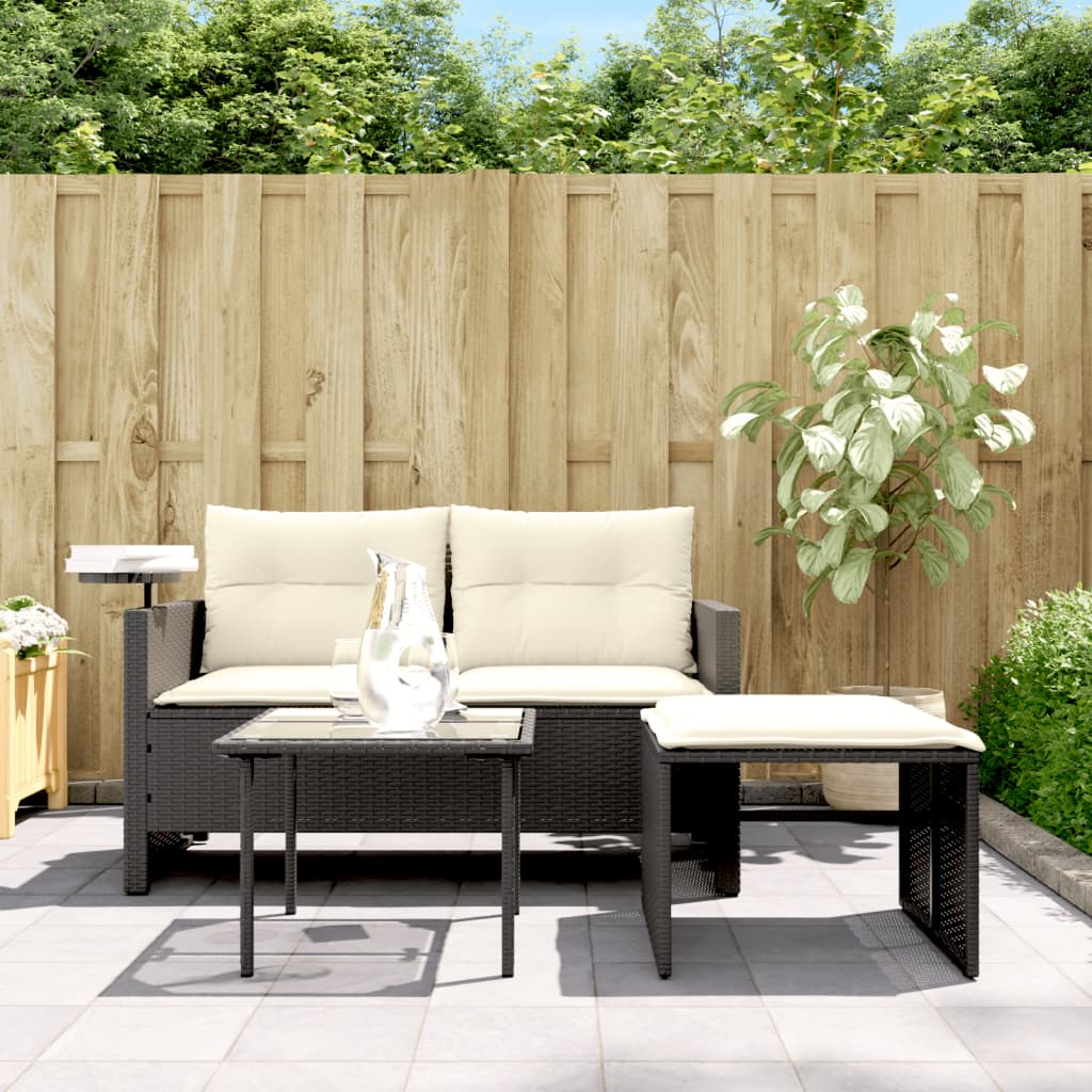 vidaXL Salon de jardin 3 pièces avec coussins Noir Résine tressée