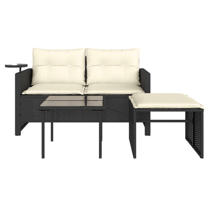vidaXL Salon de jardin 3 pièces avec coussins Noir Résine tressée