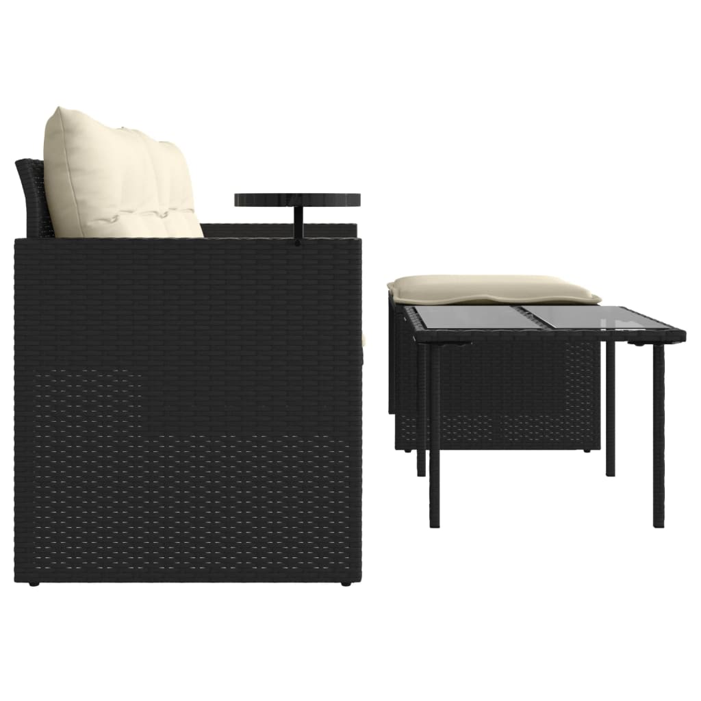 vidaXL Salon de jardin 3 pièces avec coussins Noir Résine tressée