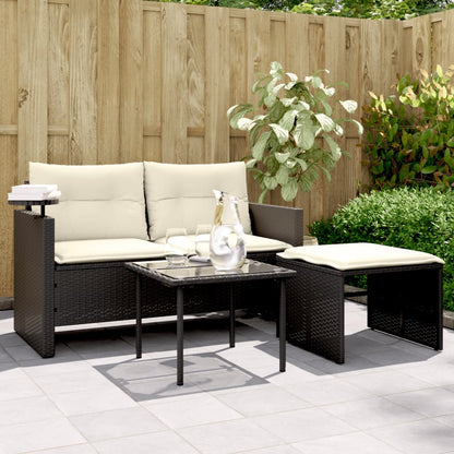vidaXL Salon de jardin 3 pièces avec coussins Noir Résine tressée