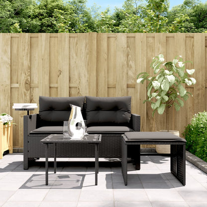 vidaXL Salon de jardin 3 pièces avec coussins Noir Résine tressée