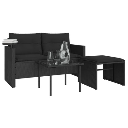 vidaXL Salon de jardin 3 pièces avec coussins Noir Résine tressée