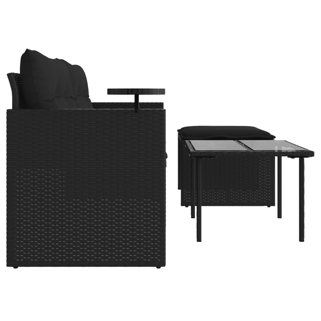 vidaXL Salon de jardin 3 pièces avec coussins Noir Résine tressée