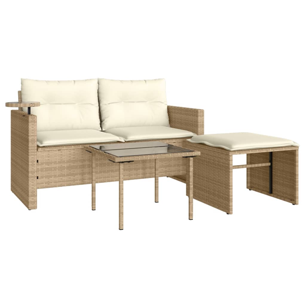 vidaXL Salon de jardin 3 pcs avec coussins Beige Résine tressée