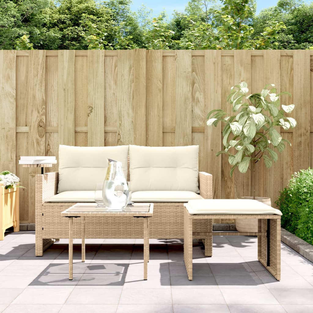 vidaXL Salon de jardin 3 pcs avec coussins Beige Résine tressée