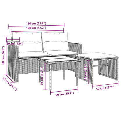 vidaXL Salon de jardin 3 pcs avec coussins Beige Résine tressée