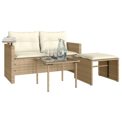 vidaXL Salon de jardin 3 pcs avec coussins Beige Résine tressée