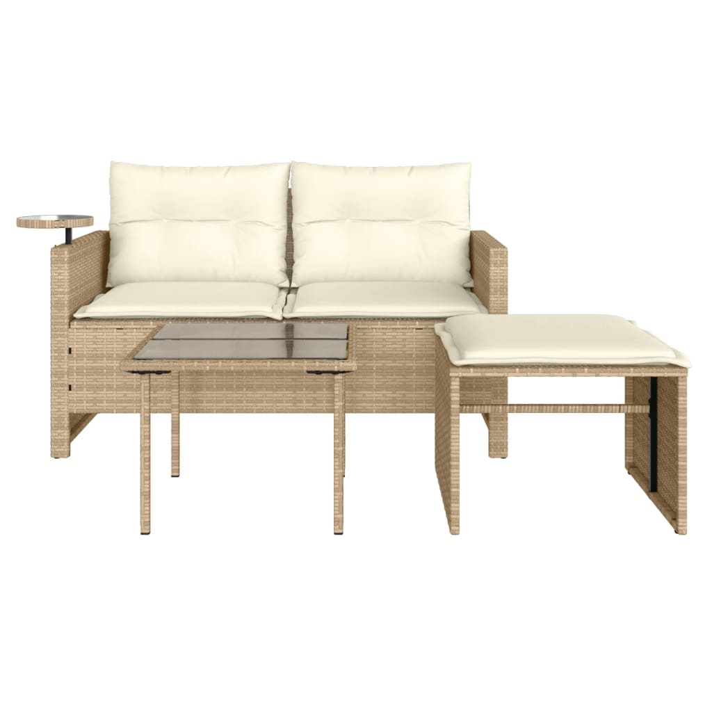 vidaXL Salon de jardin 3 pcs avec coussins Beige Résine tressée