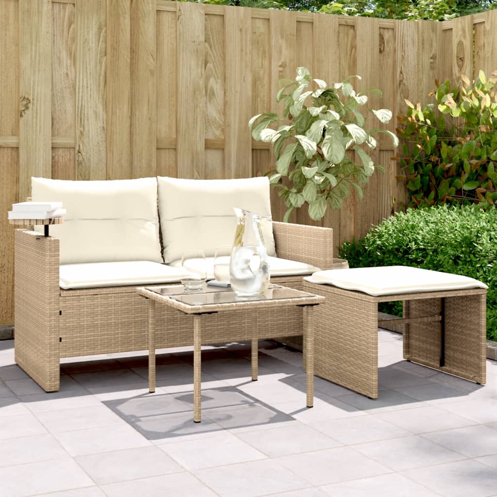 vidaXL Salon de jardin 3 pcs avec coussins Beige Résine tressée
