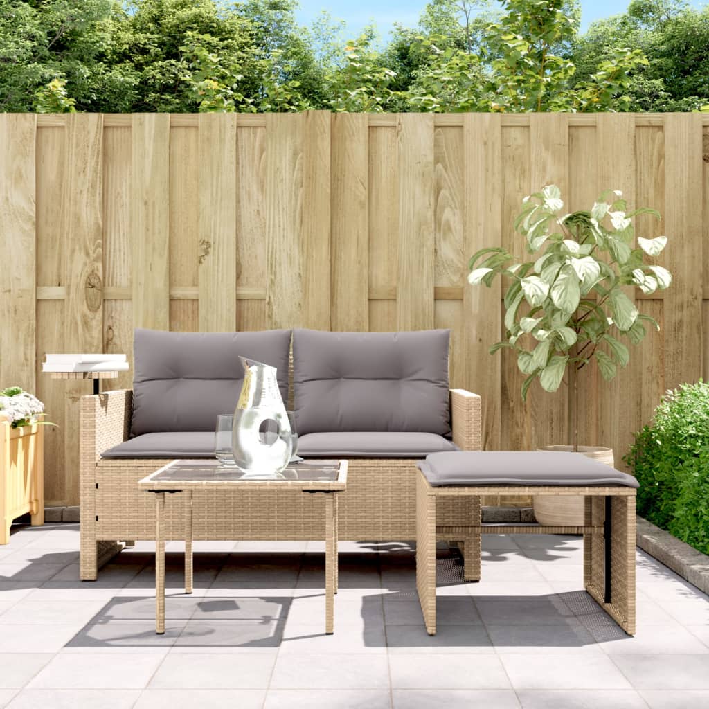 vidaXL Salon de jardin 3 pcs avec coussins Beige Résine tressée