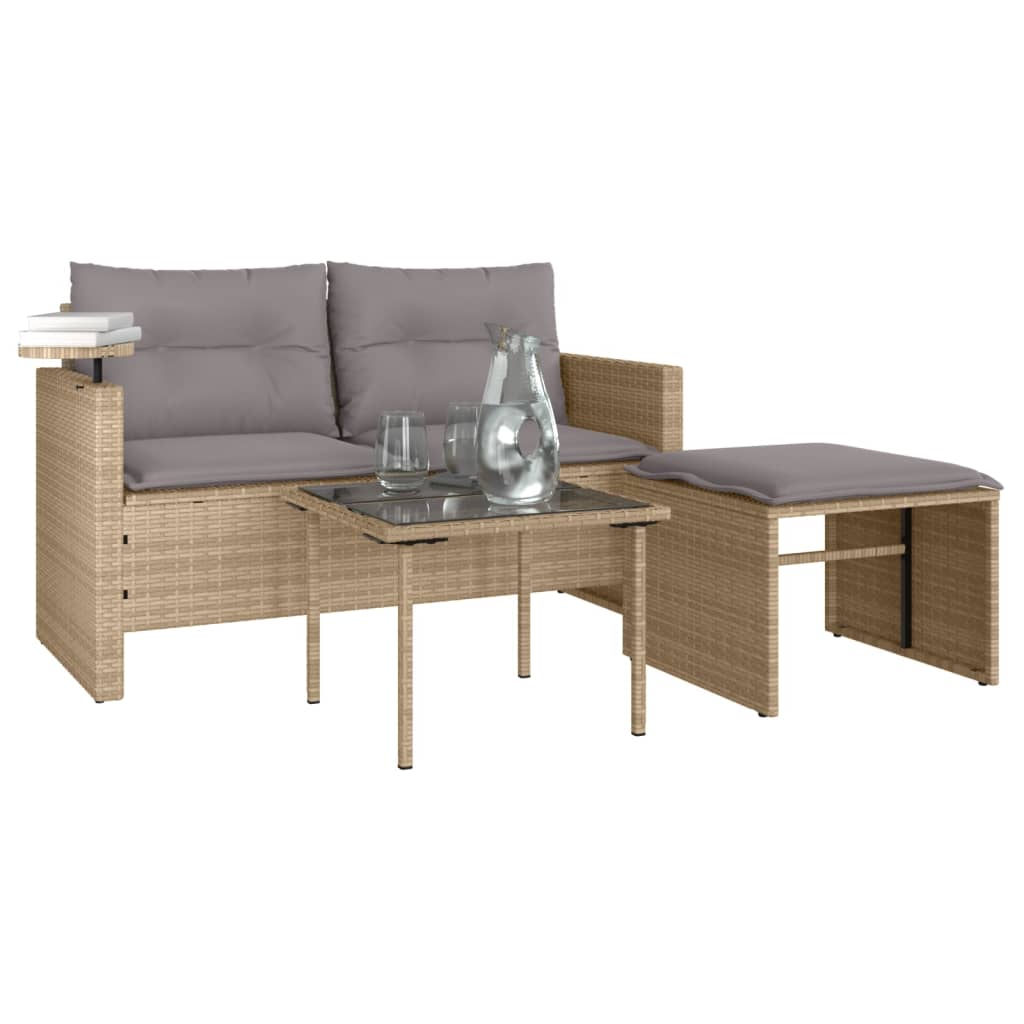vidaXL Salon de jardin 3 pcs avec coussins Beige Résine tressée