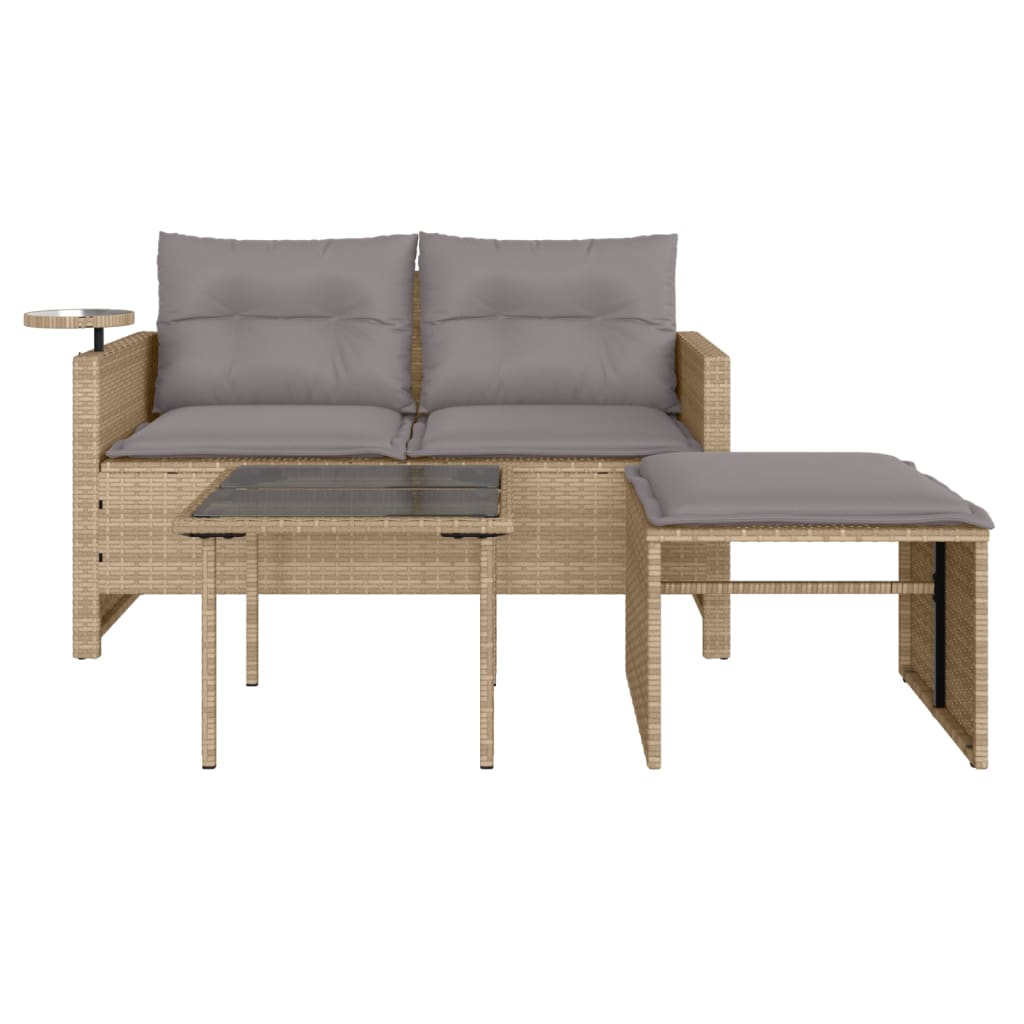 vidaXL Salon de jardin 3 pcs avec coussins Beige Résine tressée