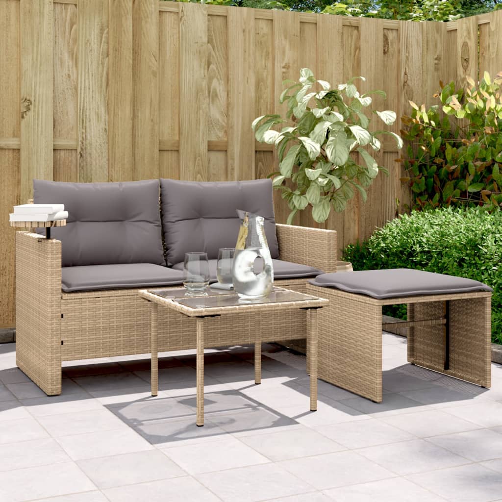 vidaXL Salon de jardin 3 pcs avec coussins Beige Résine tressée