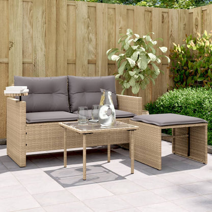 vidaXL Salon de jardin 3 pcs avec coussins Beige Résine tressée