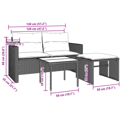 vidaXL 3-tlg. Garten-Sofagarnitur mit Kissen Hellgrau Poly Rattan