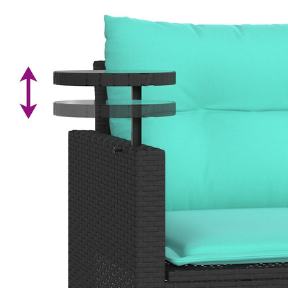 3-teiliges Gartensofa-Set mit Kissen, schwarzes Polyrattan