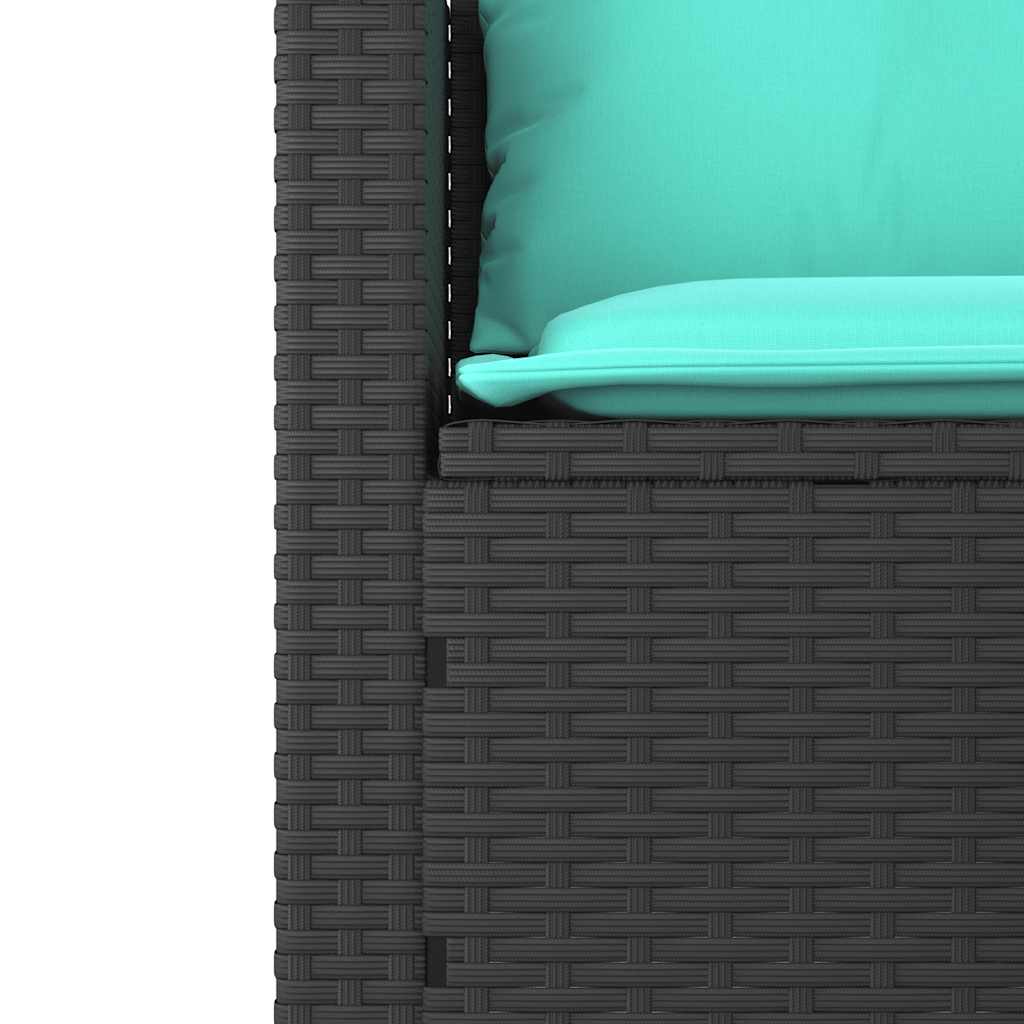 3-teiliges Gartensofa-Set mit Kissen, schwarzes Polyrattan