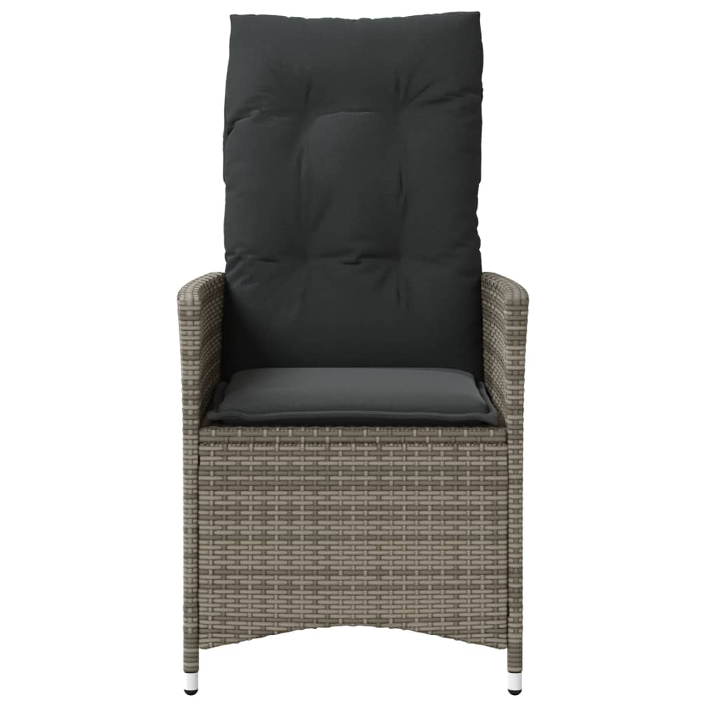 vidaXL Gartensessel Verstellbar mit Kissen Grau Poly Rattan