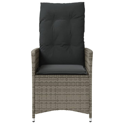 vidaXL Gartensessel Verstellbar mit Kissen Grau Poly Rattan