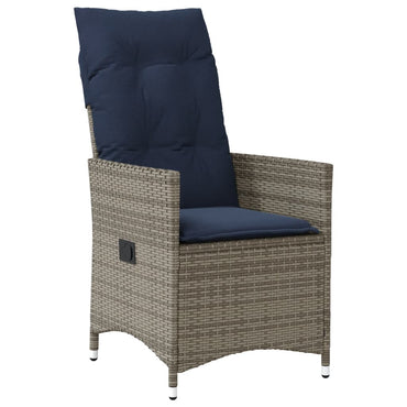 vidaXL Gartensessel Verstellbar mit Kissen Grau Poly Rattan