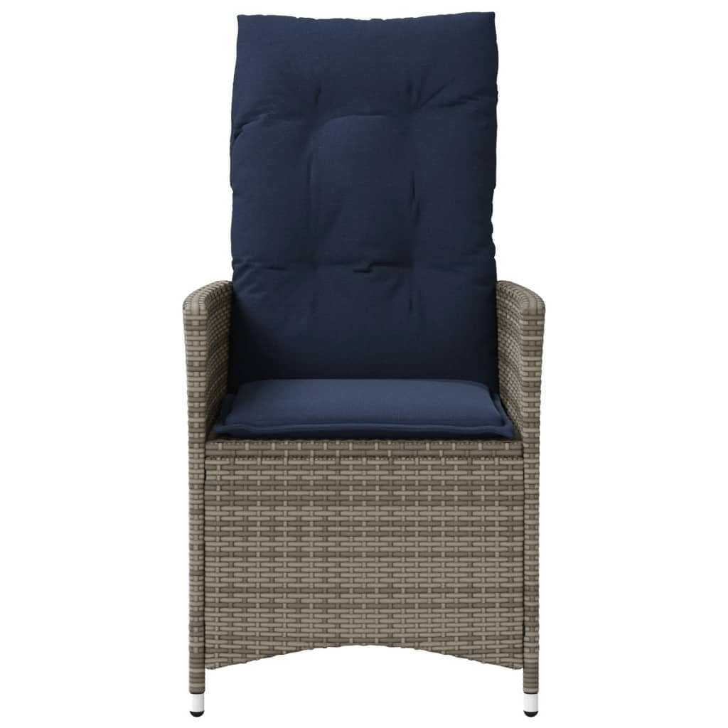 vidaXL Gartensessel Verstellbar mit Kissen Grau Poly Rattan