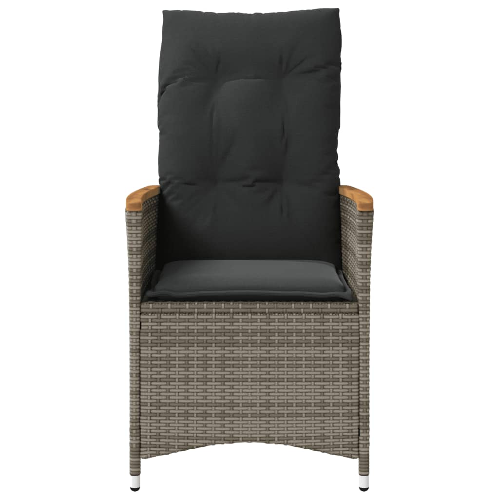 vidaXL Fauteuil de jardin réglable avec coussin gris en résine tressée