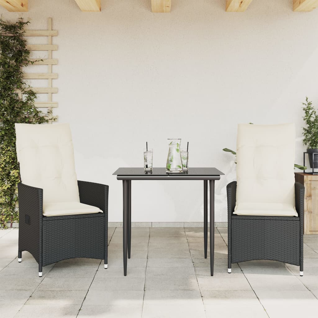 vidaXL Fauteuils de jardin avec coussins 2 pcs Réglables Noir Résine tressée