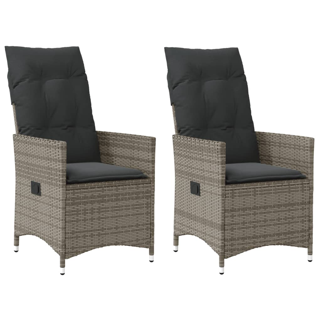 vidaXL Fauteuils de jardin avec coussins 2 pcs Résine tressée Gris Réglable