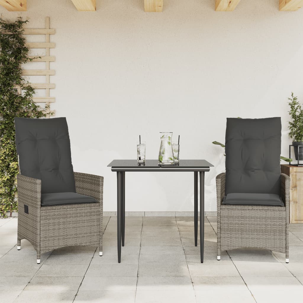 vidaXL Fauteuils de jardin avec coussins 2 pcs Résine tressée Gris Réglable