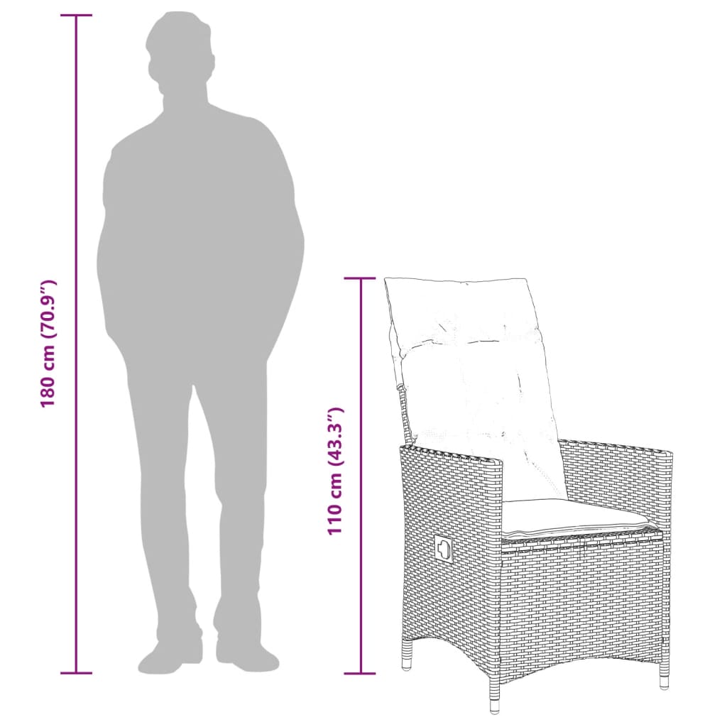 vidaXL Fauteuils de jardin avec coussins 2 pcs Résine tressée Gris Réglable