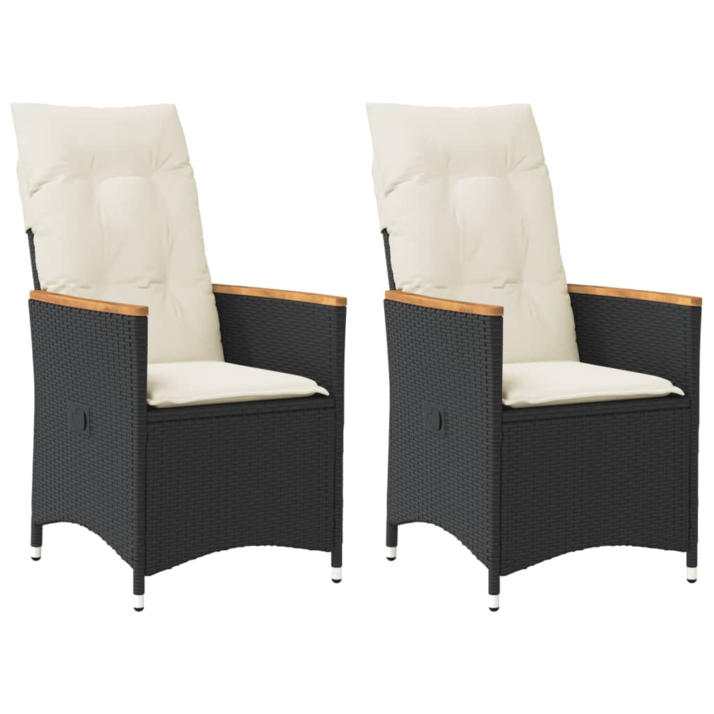 vidaXL Fauteuils de jardin avec coussins 2 pcs Réglables Noir Résine tressée