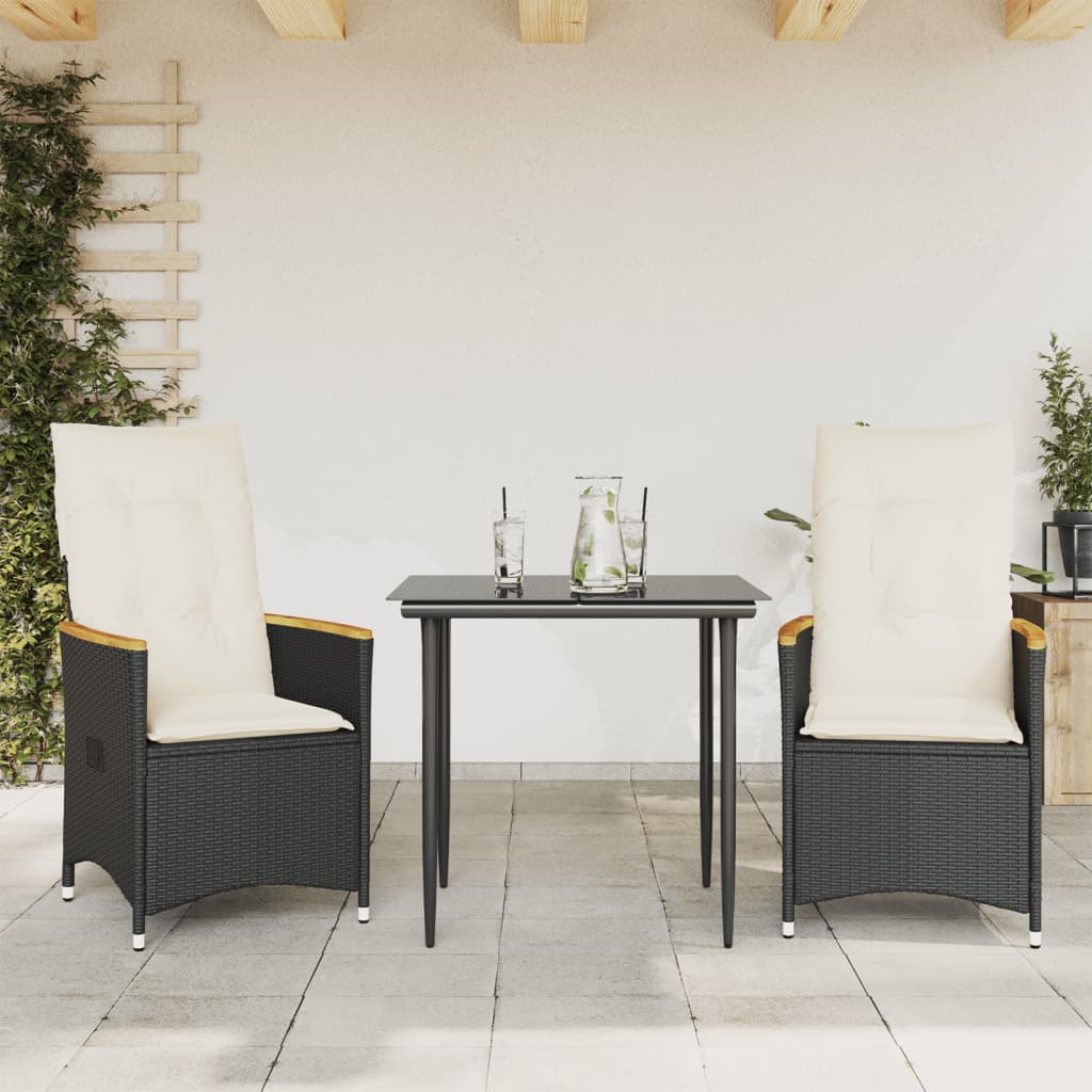 vidaXL Fauteuils de jardin avec coussins 2 pcs Réglables Noir Résine tressée