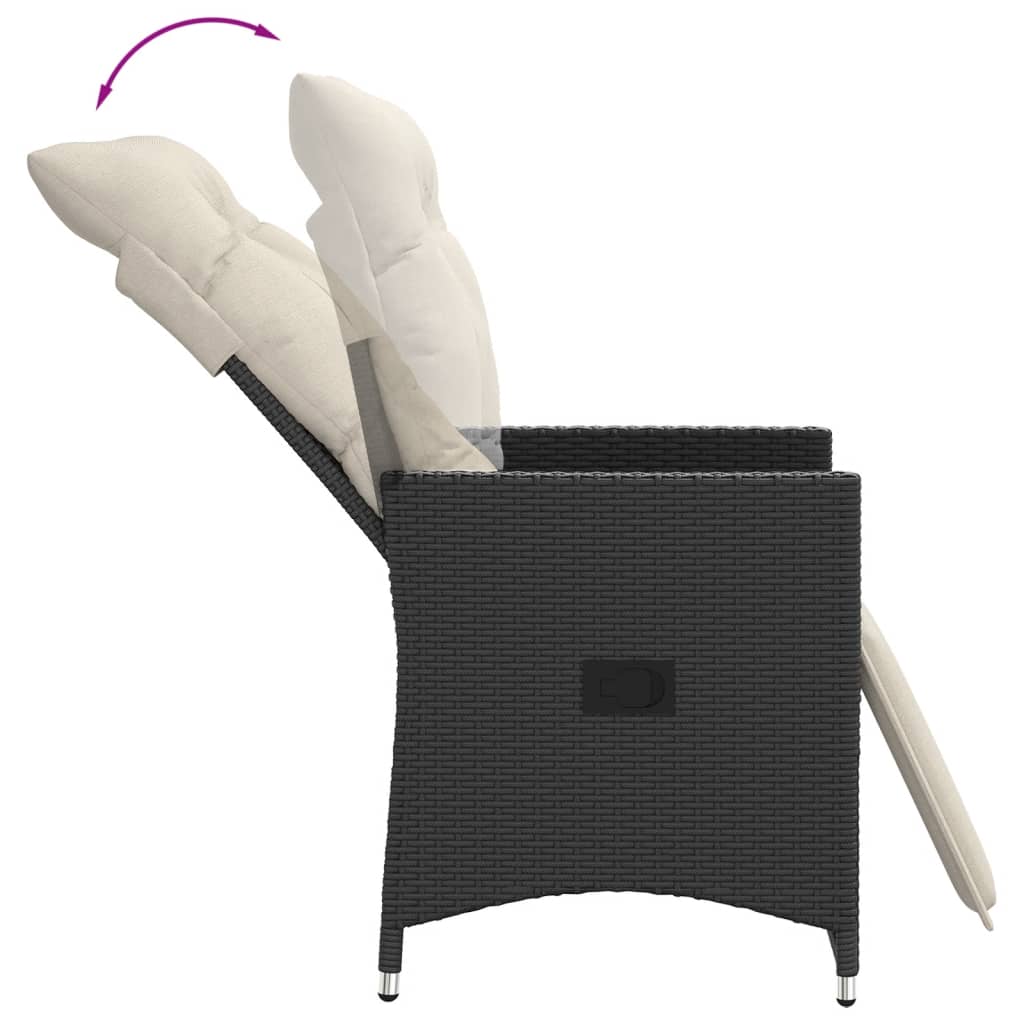vidaXL Gartensessel Verstellbar mit Kissen Schwarz Poly Rattan