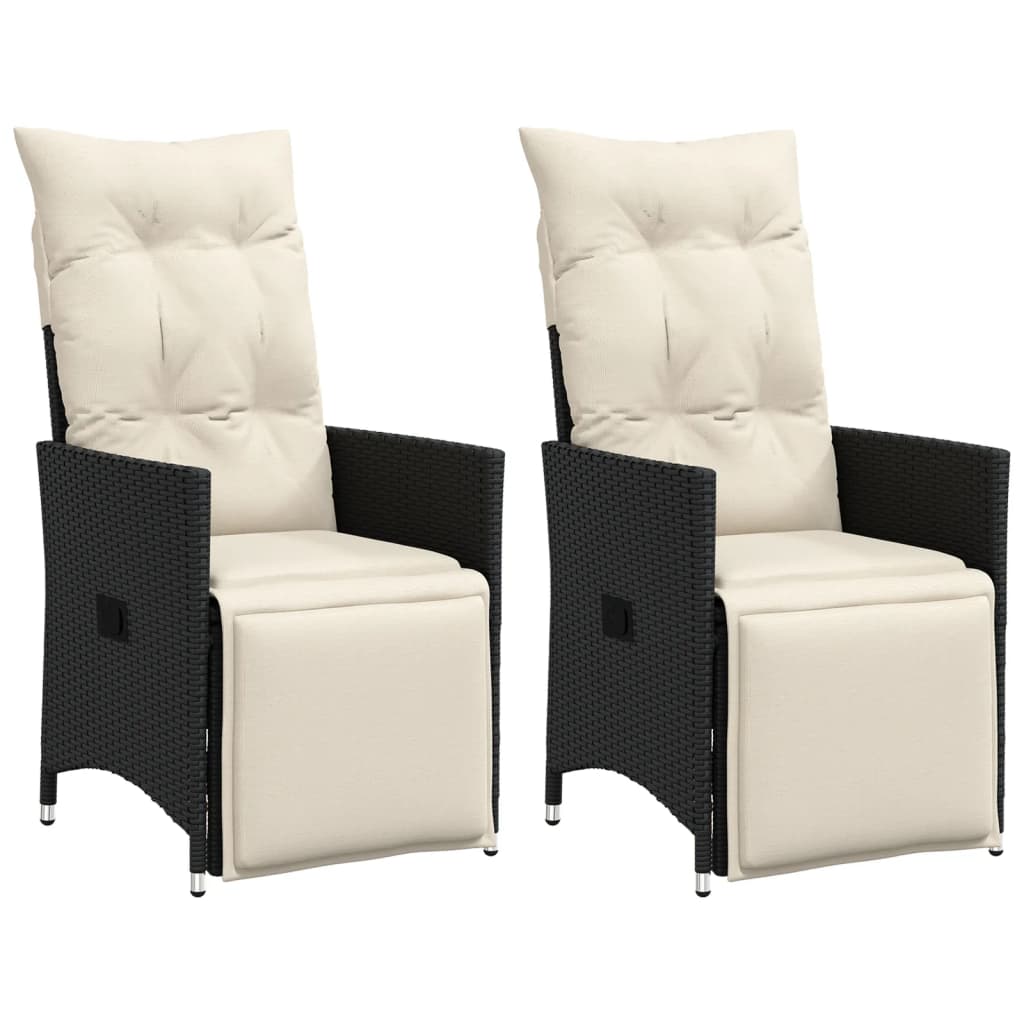 vidaXL Fauteuils de jardin avec coussins 2 pcs Réglables Noir Résine tressée