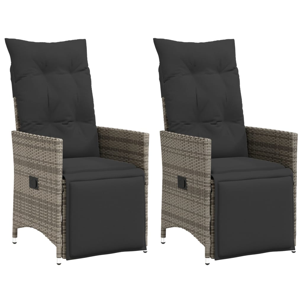 vidaXL Gartensessel mit Kissen 2 Stk. Verstellbar Grau Poly Rattan
