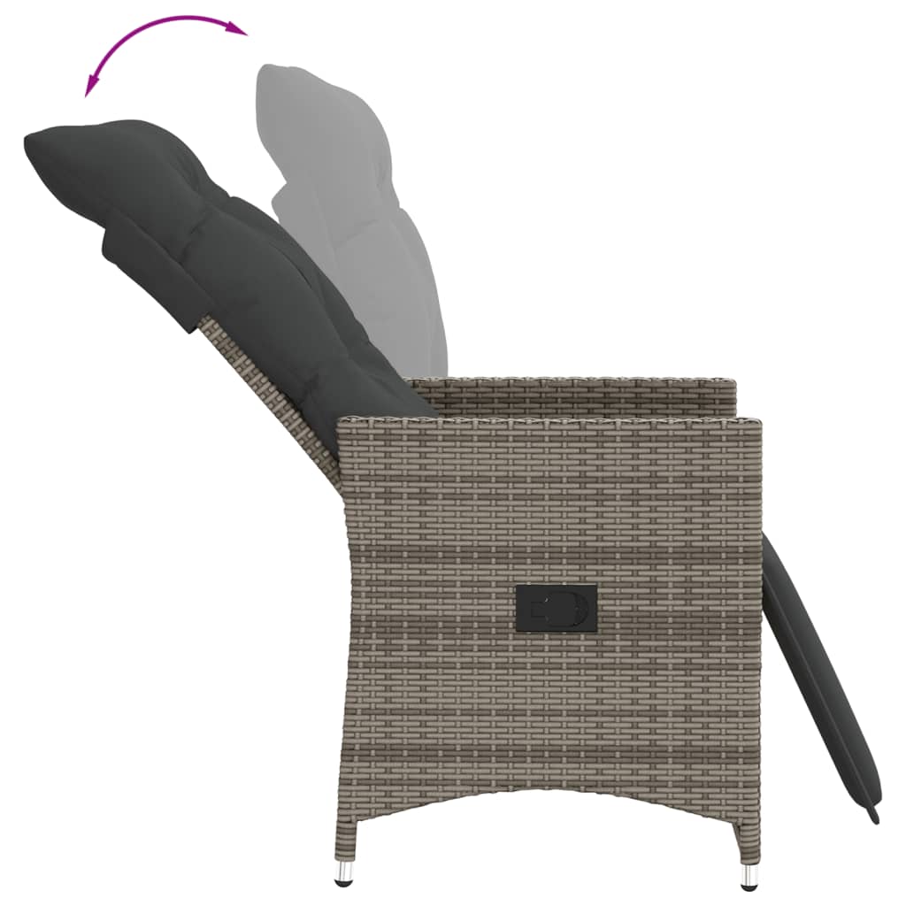 vidaXL Gartensessel mit Kissen 2 Stk. Verstellbar Grau Poly Rattan