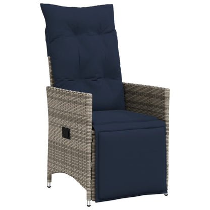 vidaXL Gartenstühle Verstellbar 2 Stk. mit Kissen Grau Poly Rattan