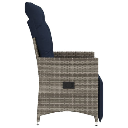 vidaXL Gartenstühle Verstellbar 2 Stk. mit Kissen Grau Poly Rattan
