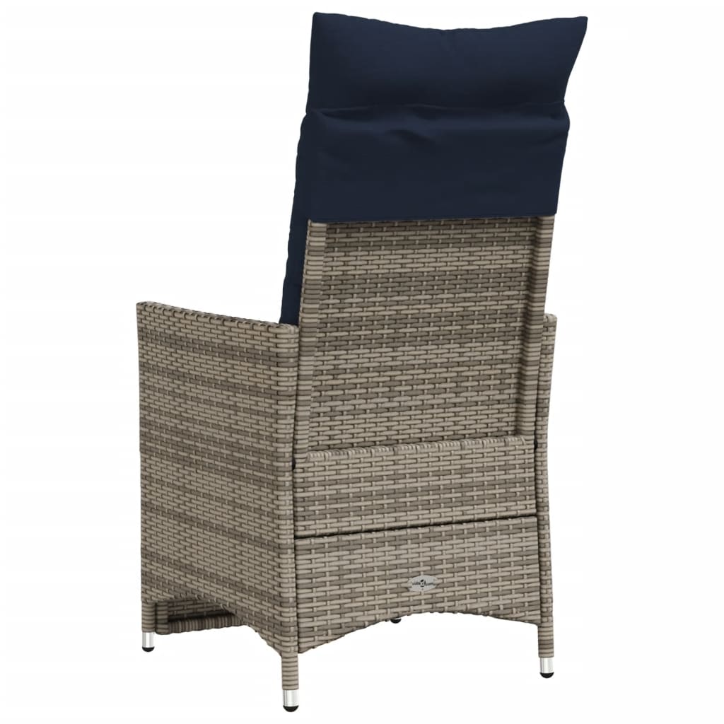 vidaXL Gartenstühle Verstellbar 2 Stk. mit Kissen Grau Poly Rattan