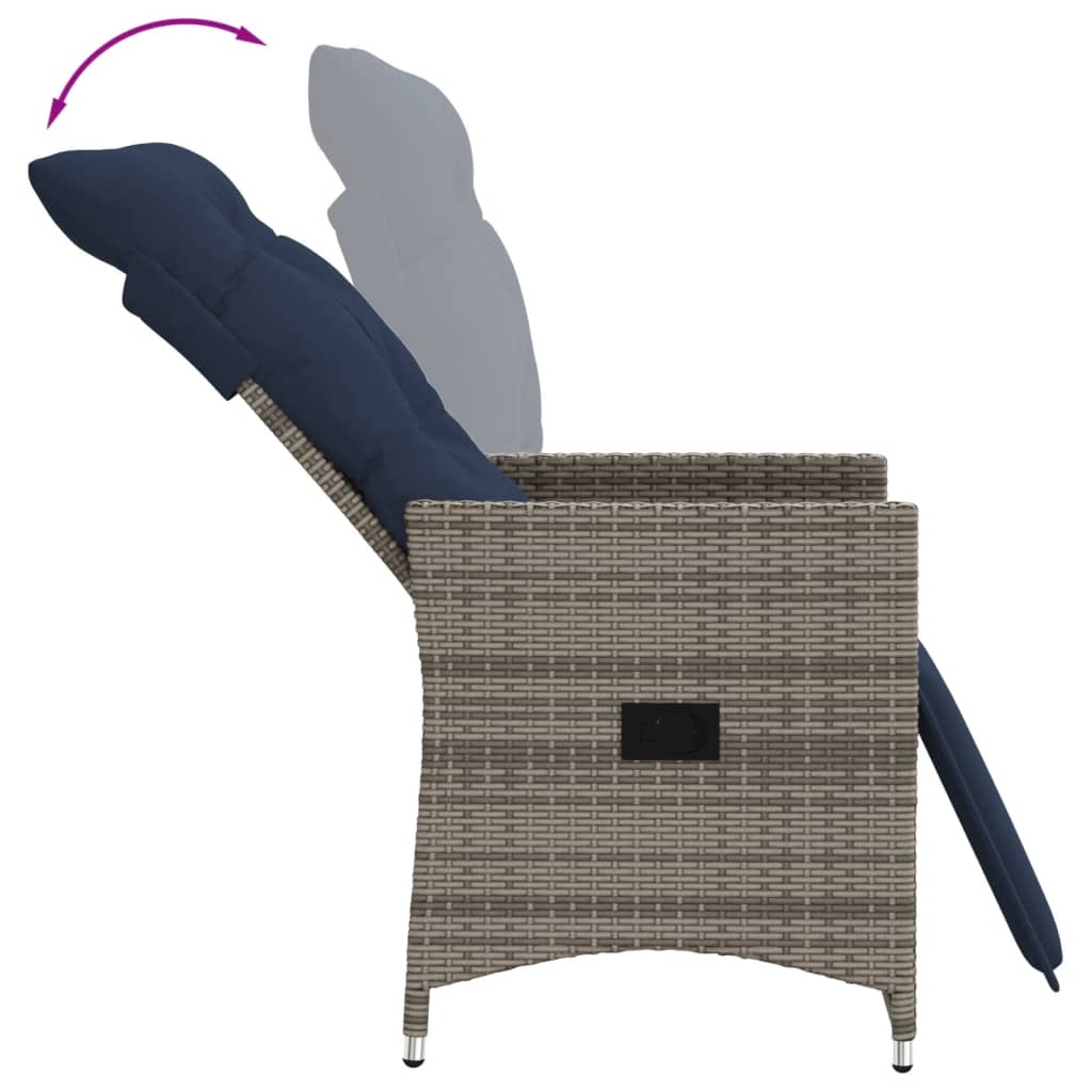 vidaXL Gartenstühle Verstellbar 2 Stk. mit Kissen Grau Poly Rattan