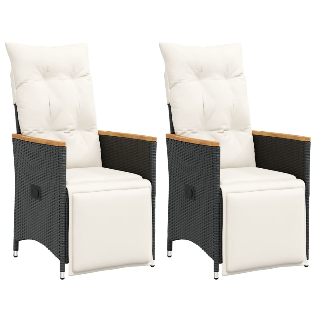 vidaXL Fauteuils de jardin avec coussins 2 pcs Réglables Noir Résine tressée