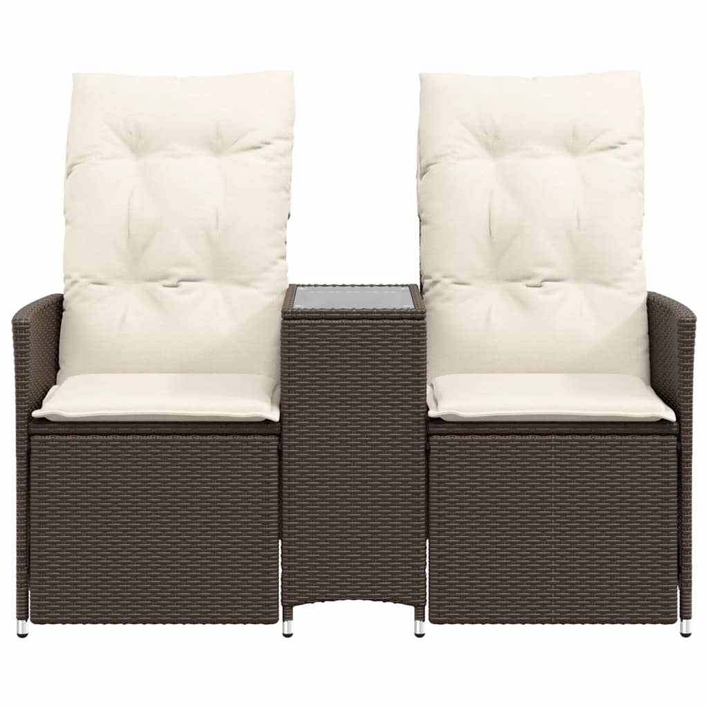 vidaXL Gartensofa 2-Sitzer Verstellbar mit Tisch Braun Poly Rattan