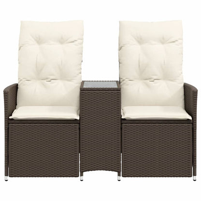 vidaXL Gartensofa 2-Sitzer Verstellbar mit Tisch Braun Poly Rattan