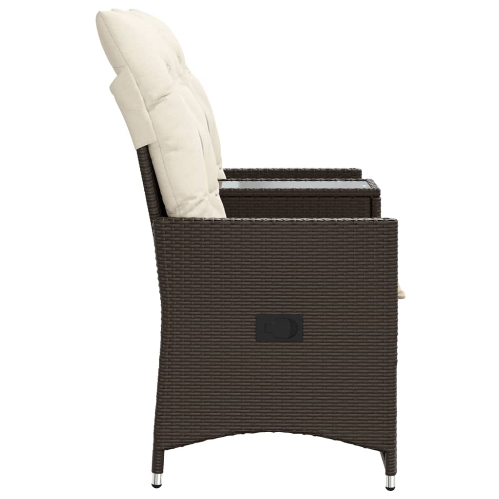 vidaXL Gartensofa 2-Sitzer Verstellbar mit Tisch Braun Poly Rattan