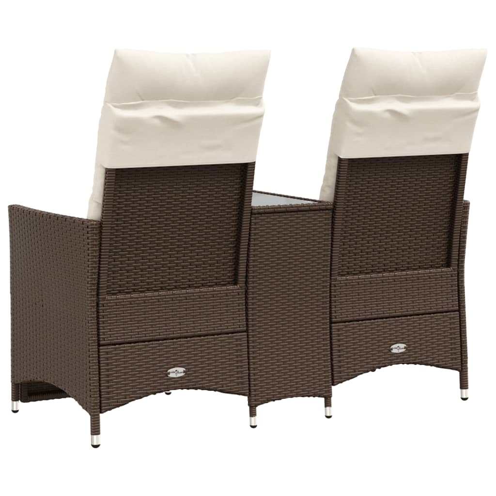 vidaXL Gartensofa 2-Sitzer Verstellbar mit Tisch Braun Poly Rattan