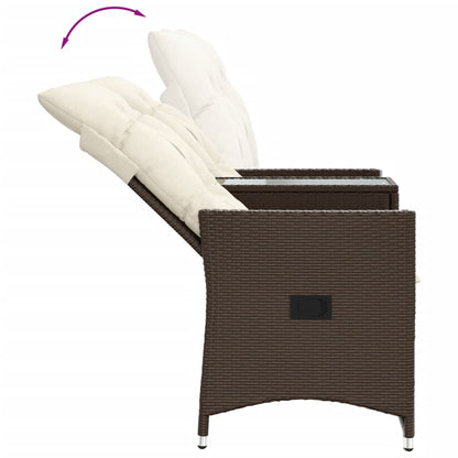 vidaXL Gartensofa 2-Sitzer Verstellbar mit Tisch Braun Poly Rattan