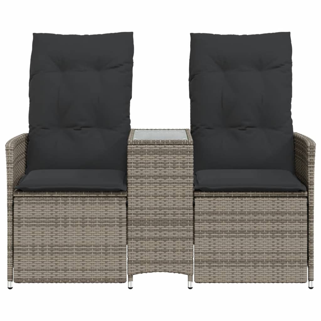vidaXL Gartensofa 2-Sitzer Verstellbar mit Tisch Grau Poly Rattan