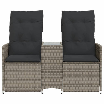 vidaXL Gartensofa 2-Sitzer Verstellbar mit Tisch Grau Poly Rattan