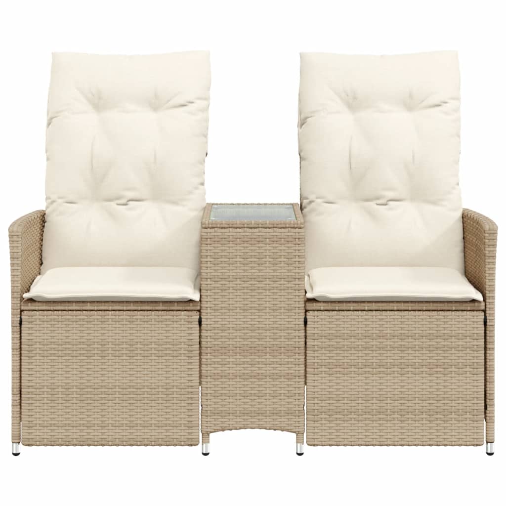 vidaXL Gartensofa 2-Sitzer Verstellbar mit Tisch Beige Poly Rattan
